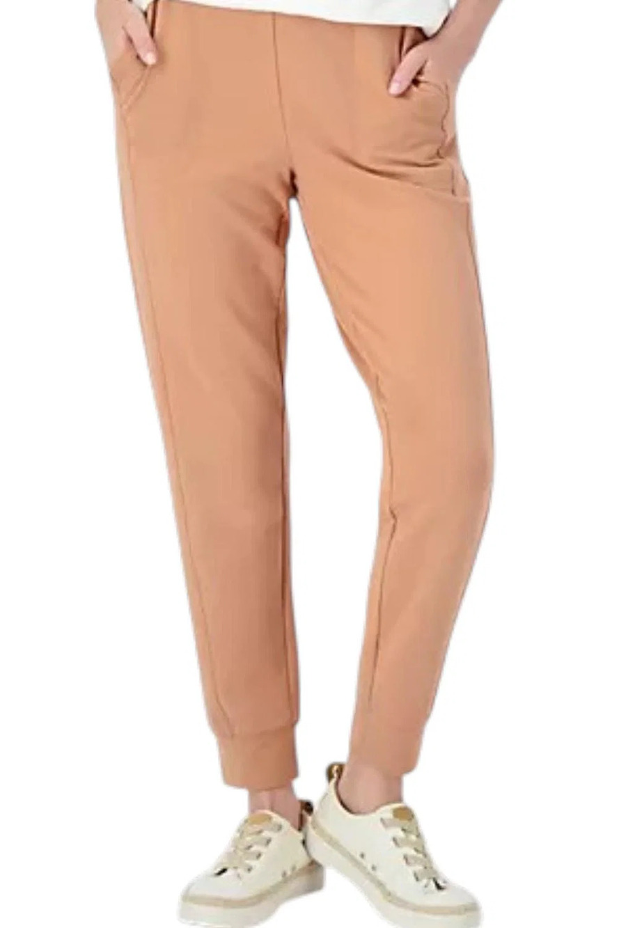 Denim & Co. Active French Terry Joggers Peach Rose - Regular
